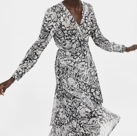 Zara Crossed Print Dress XL EUC - Picture 6 of 8